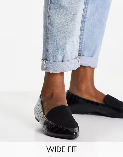 London Rebel - Pointure large - Mocassins plats à bout pointu - Noir | ASOS (Global)