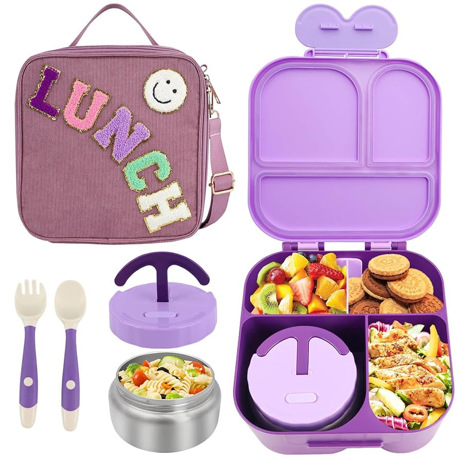 Lunch Box with Bento Box with 4 Compartment, with Leak Proof Thermo Food Jar, Preppy Corduroy Ins... | Amazon (US)