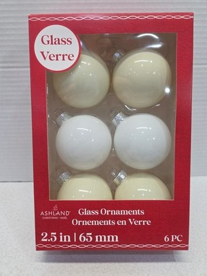 Ashland Christmas Glass Ornaments 2.5" Round Ball Set Of 6 Cream And White | eBay | eBay US