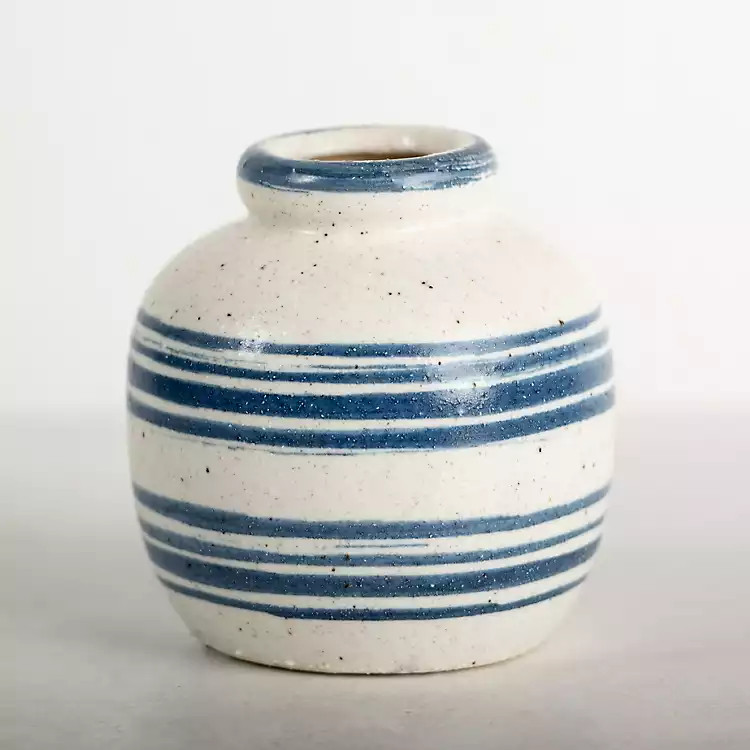 Speckled White and Blue Stripe Vase | Kirkland's Home