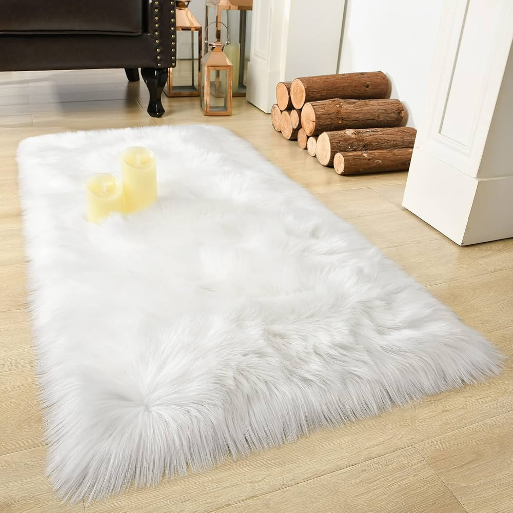 LOCHAS Soft Fluffy Faux Fur Rugs for Bedroom Bedside Rug 2x4 Feet, Washable, Furry Sheepskin Area... | Amazon (US)