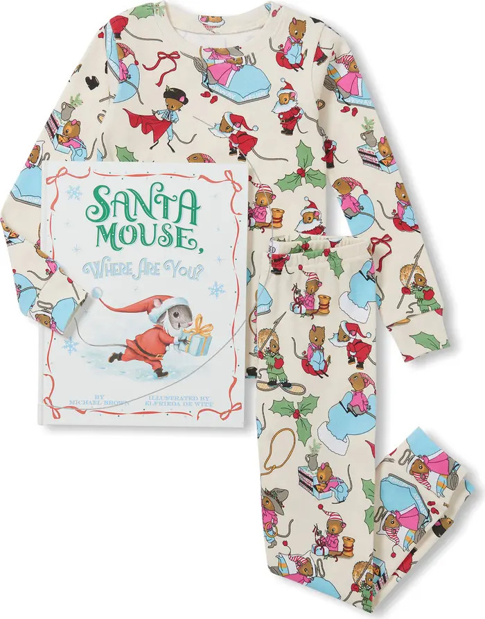 Books to Bed Kids' Santa Mouse Where Are You? Fitted Two-Piece Pajamas & Book Set | Nordstrom | Nordstrom