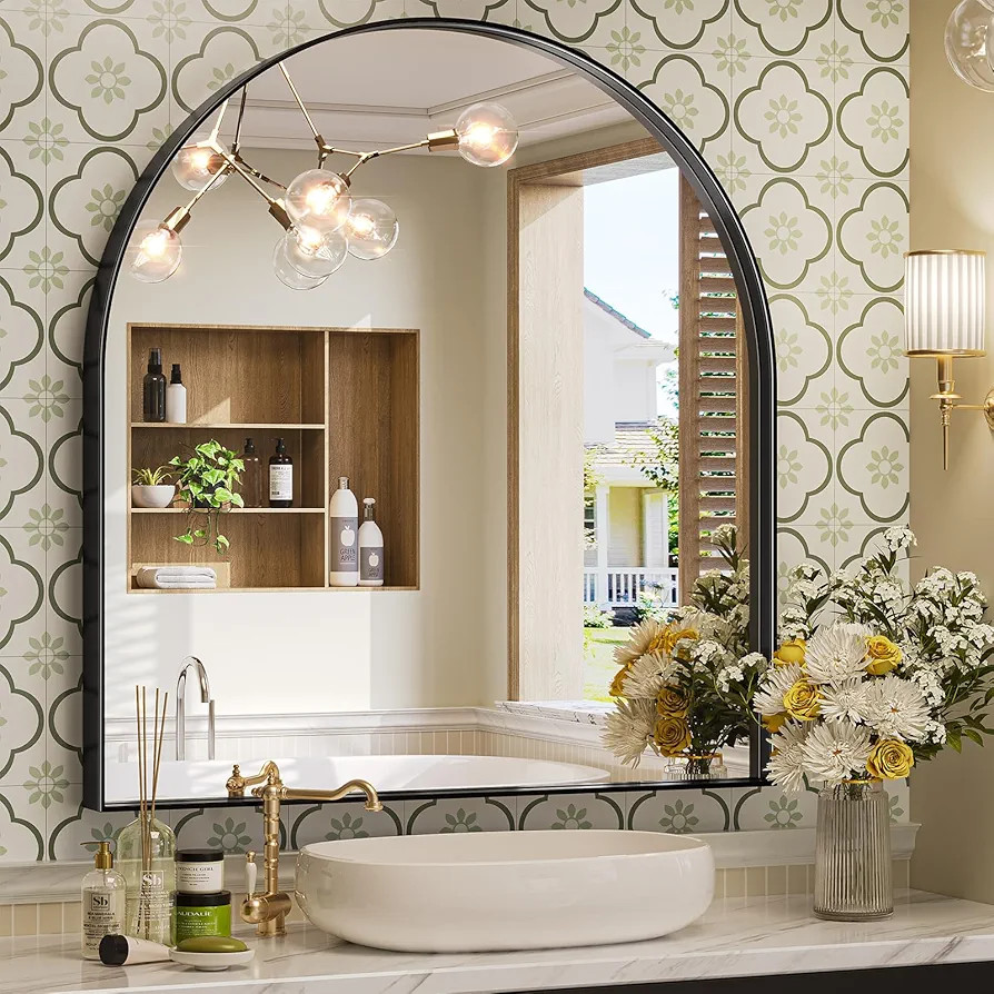 Brightify Arched Mirror, 31 x 33 Inch Black Arch Mirror, Metal Frame Black Arched Wall Mirror, Ar... | Amazon (US)