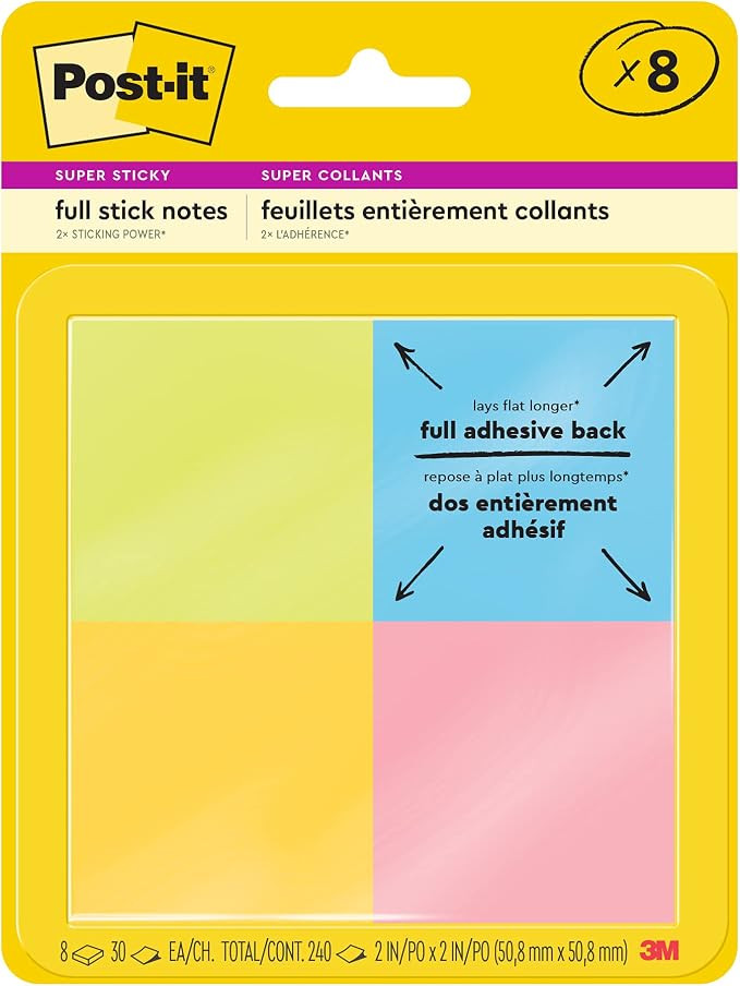 Amazon.com : Post-it F2208SSAU Super Sticky Full Adhesive Notes, 2"x2", Rio de Janeiro Colors, 8 ... | Amazon (US)