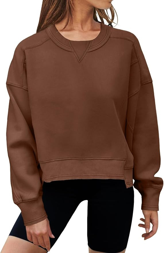 MEROKEETY Women's Oversized Cropped Sweatshirts Crewneck Trendy Workout Pullover Sweater Fall Out... | Amazon (US)