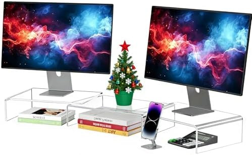 X-cosrack Clear Acrylic Monitor Stand Riser, 3 Shelves Adjustable Dual Monitor Stand with Anti-Sl... | Amazon (US)