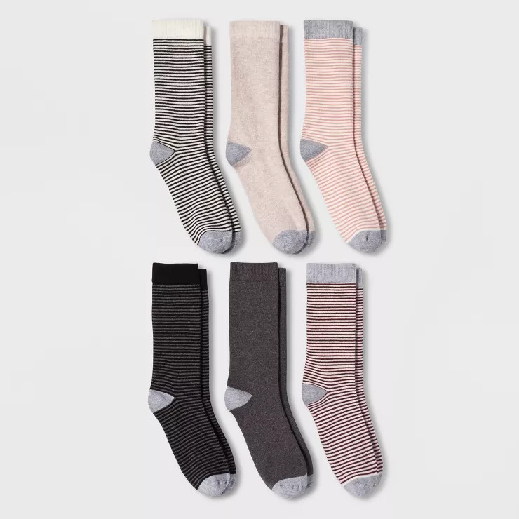 Women's Striped 6pk Crew Socks - A New Day™ 4-10 | Target