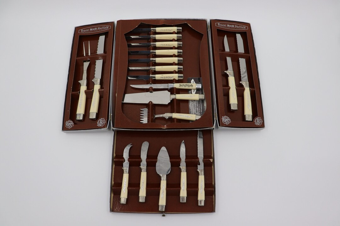 Antique Vintage 19 Piece Regent Sheffield England Cutlery Set Stainless Steel Blades White Plasti... | Etsy (US)