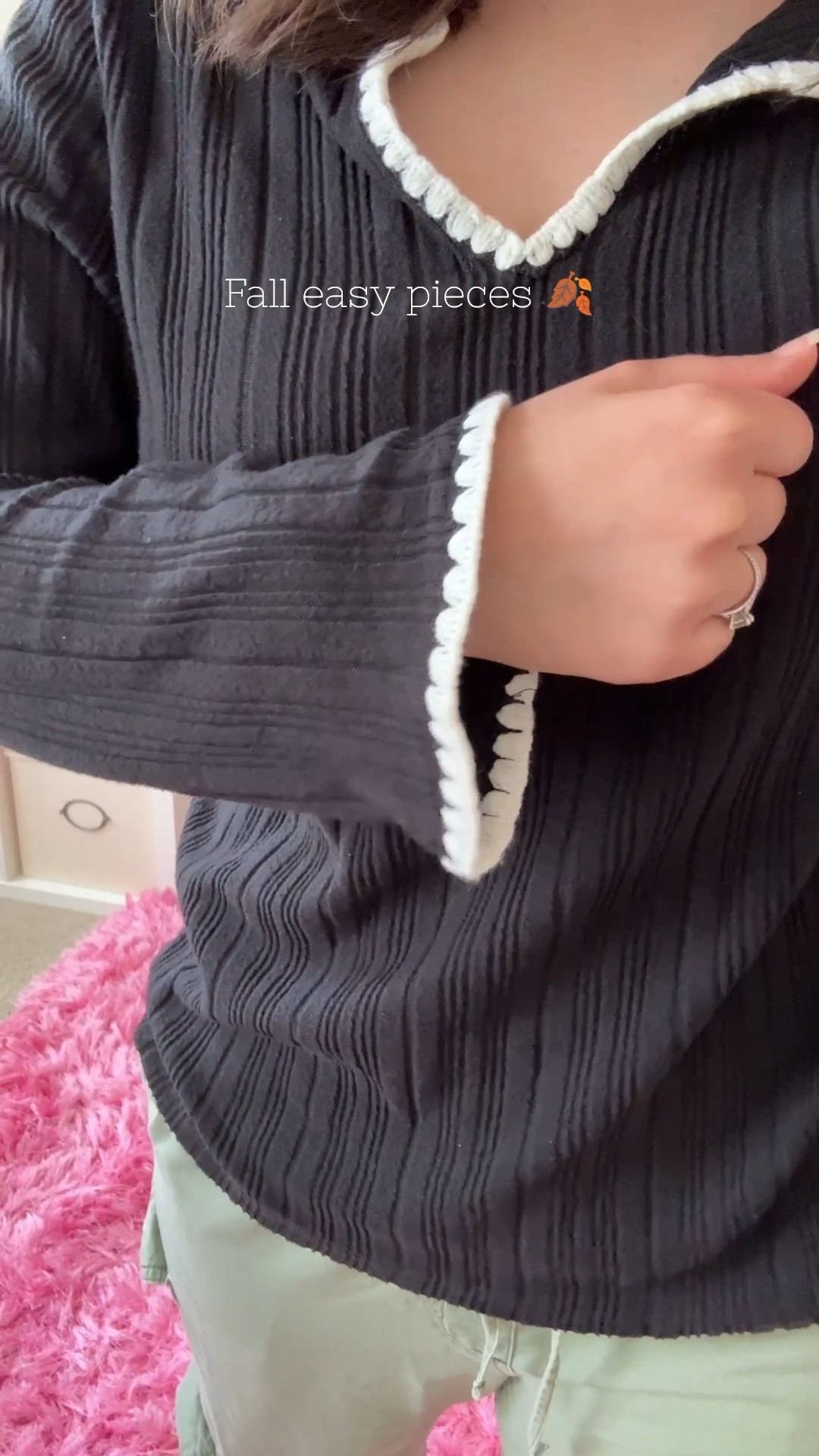 Easy fall pieces that I throw on regularly. This top is part of a two piece set that I love! The knitted fabric and detailed edges are really nice. It’s lightweight so it’s been great as a transitional piece while the weather hasn’t been cold enough for thick sweaters. 
School pickup outfit. School drop off outfit. 
#fall #SAHM #momoutfits #easy #casual 

#LTKFamily #LTKFindsUnder50 #LTKSeasonal