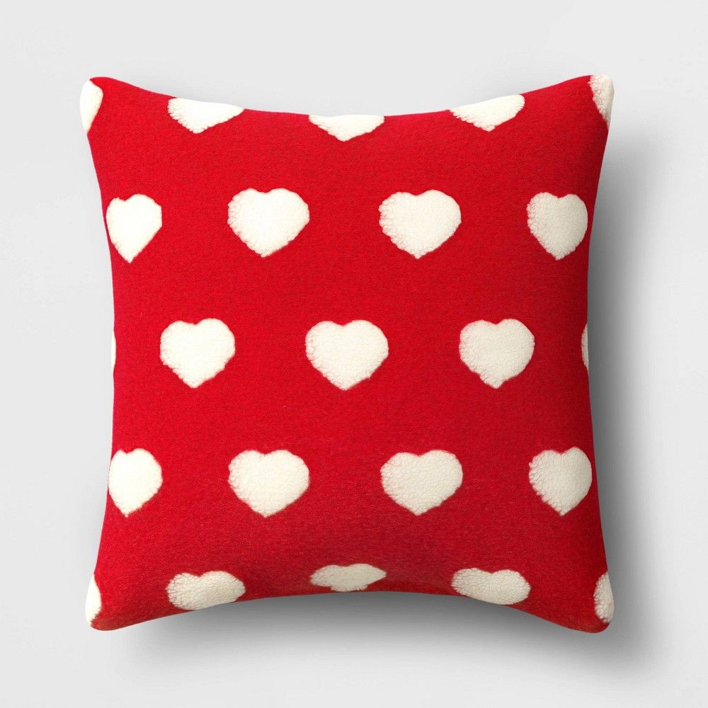 Square Sherpa Valentine’s Day Hearts Pillow Red - Spritz | Target