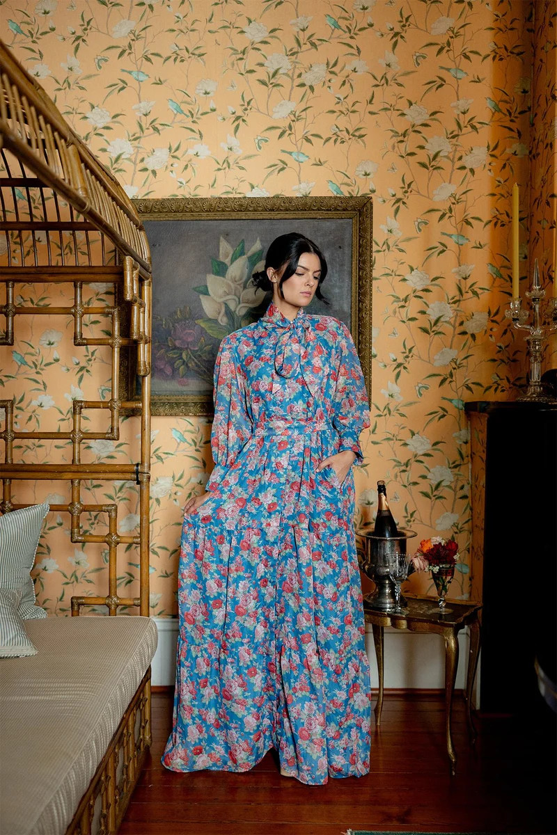 Élysée Gown | Blue Garden Rose Chiffon | SUE SARTOR