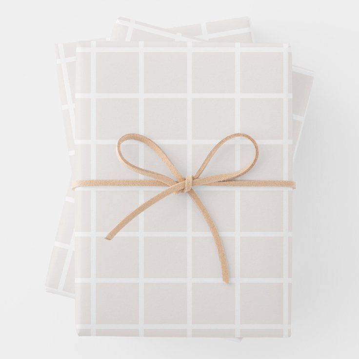 Christmas Grid Pattern Pale Beige And White Plaid Wrapping Paper Sheets | Zazzle | Zazzle