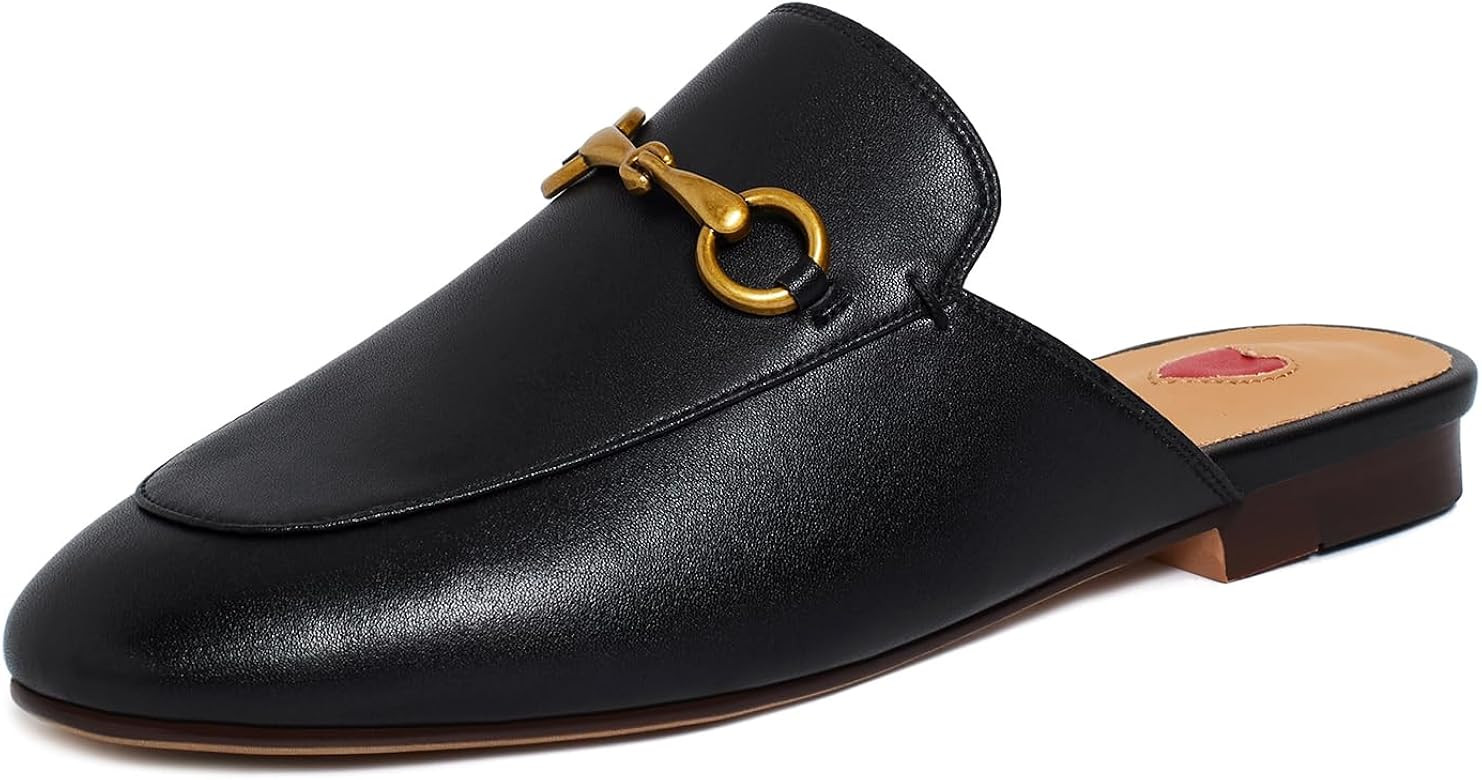 Vertundy Women's Mules Low Heel Flats Leather Slip On Backless Sandals for Girls Lady Work Slides | Amazon (US)