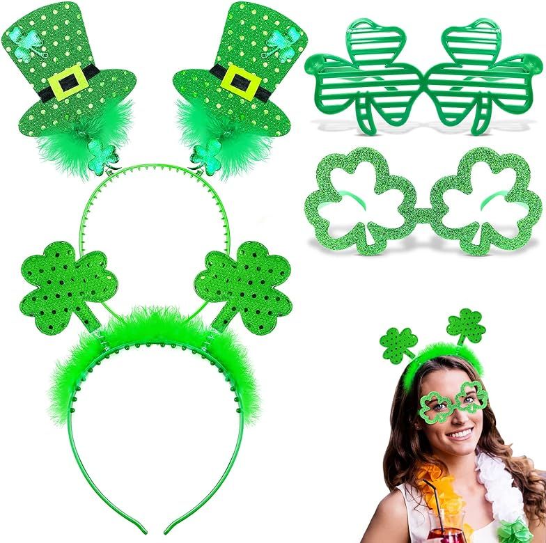 Amazon.com: 4 Pieces St Patricks Day Costume Accessories Shamrock Green Headband Green Sunglasses... | Amazon (US)