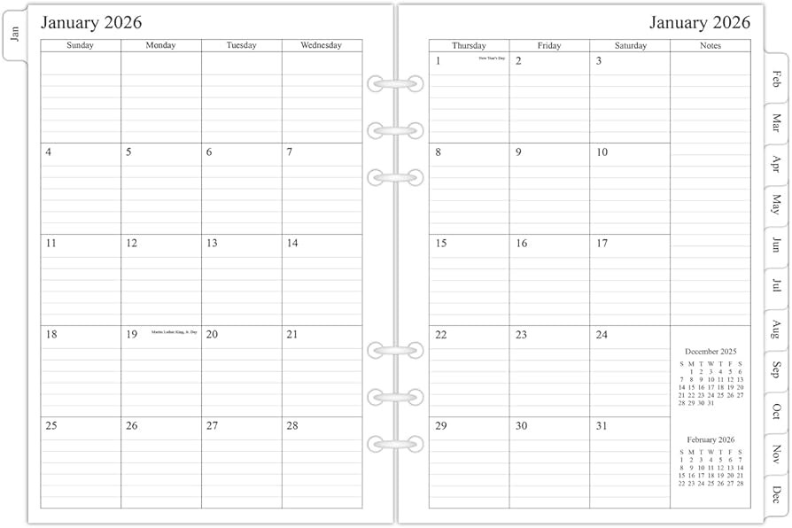 newestor 2026 Monthly Planner Refills for A5 6-Ring Binder, Two Pages Per Month, Jan 2026 to Dec ... | Amazon (US)