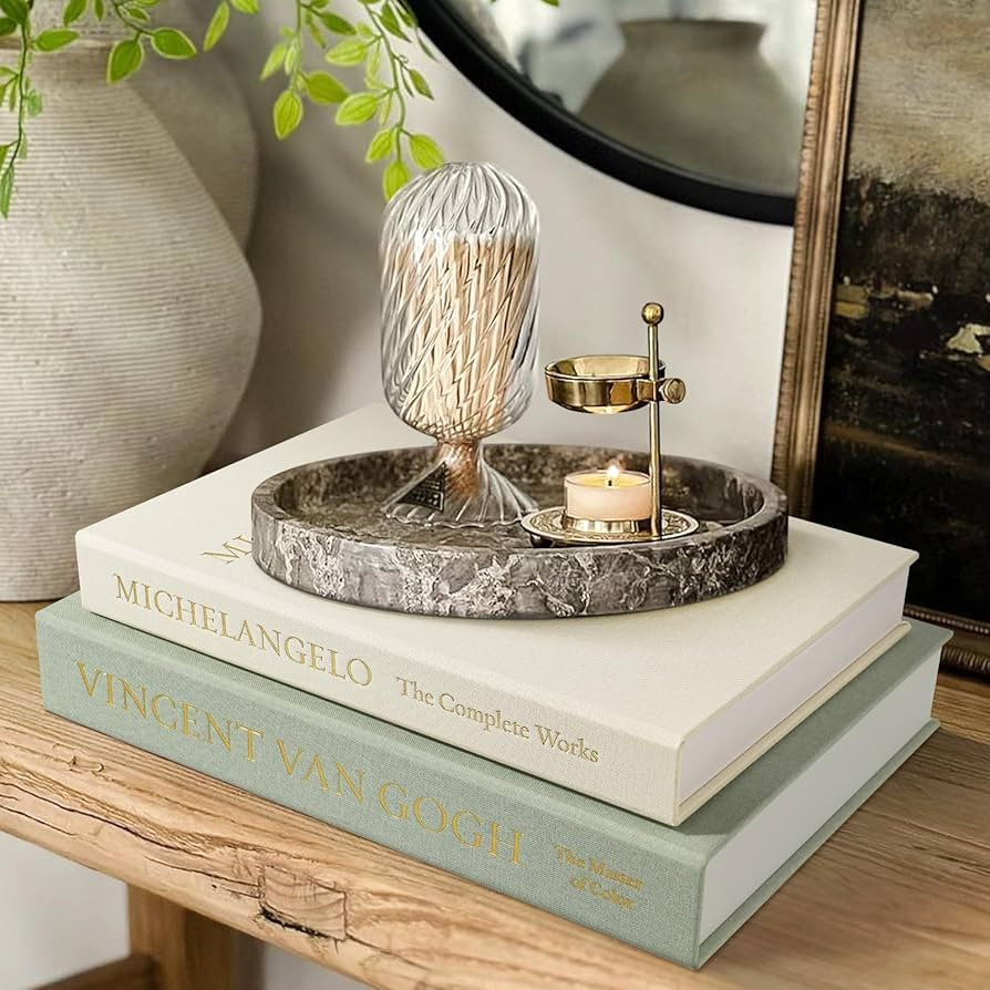 Aesthetic Decorative Books -Set of 2 Minimalist Linen Hardcover Faux/Fake Books for Coffee Table ... | Amazon (US)