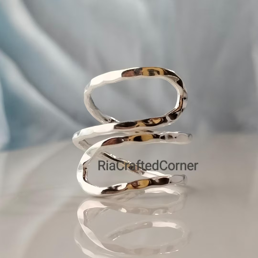 925 Sterling Silver Open Wrap Ring, Adjustable Hammered Ring, Silver Arthritis Splint Ring, Adjus... | Etsy (US)