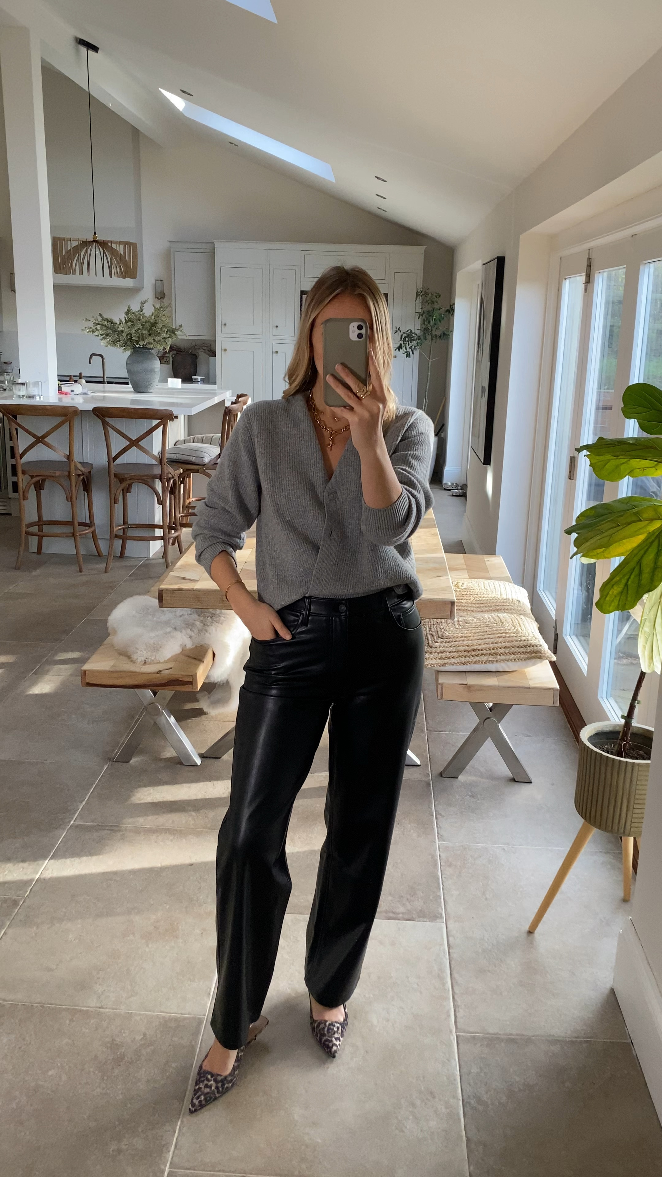 Adding a touch of ‘understated sexy’ to that 100% wool £35 cardigan .. 
wearing a large in the cardigan and a 30 regular in the leather trousers - currently 25% off and you can save an extra 15% with code AFCLARE 

#LTKCyberWeek #LTKwinter #LTKstyletip