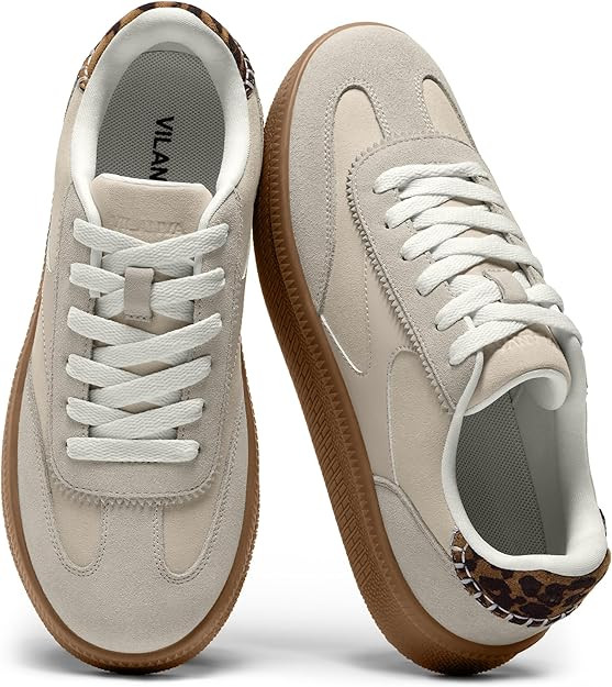 Vilanva Women's Fashion Sneakers Casual Tennis Shoes with Genuine Suede Classic Retro Gum Sole Wa... | Amazon (US)