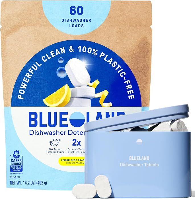 BLUELAND 100% Plastic-Free Dishwasher Detergent Tablets Set, Lemon Zest | Amazon (US)