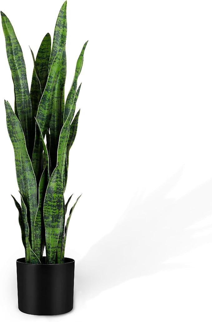 KOL 3ft Artificial Snake Plant, Fake Sansevieria Potted Plants, 32 Thick Lifelike Faux Leaves, In... | Amazon (US)