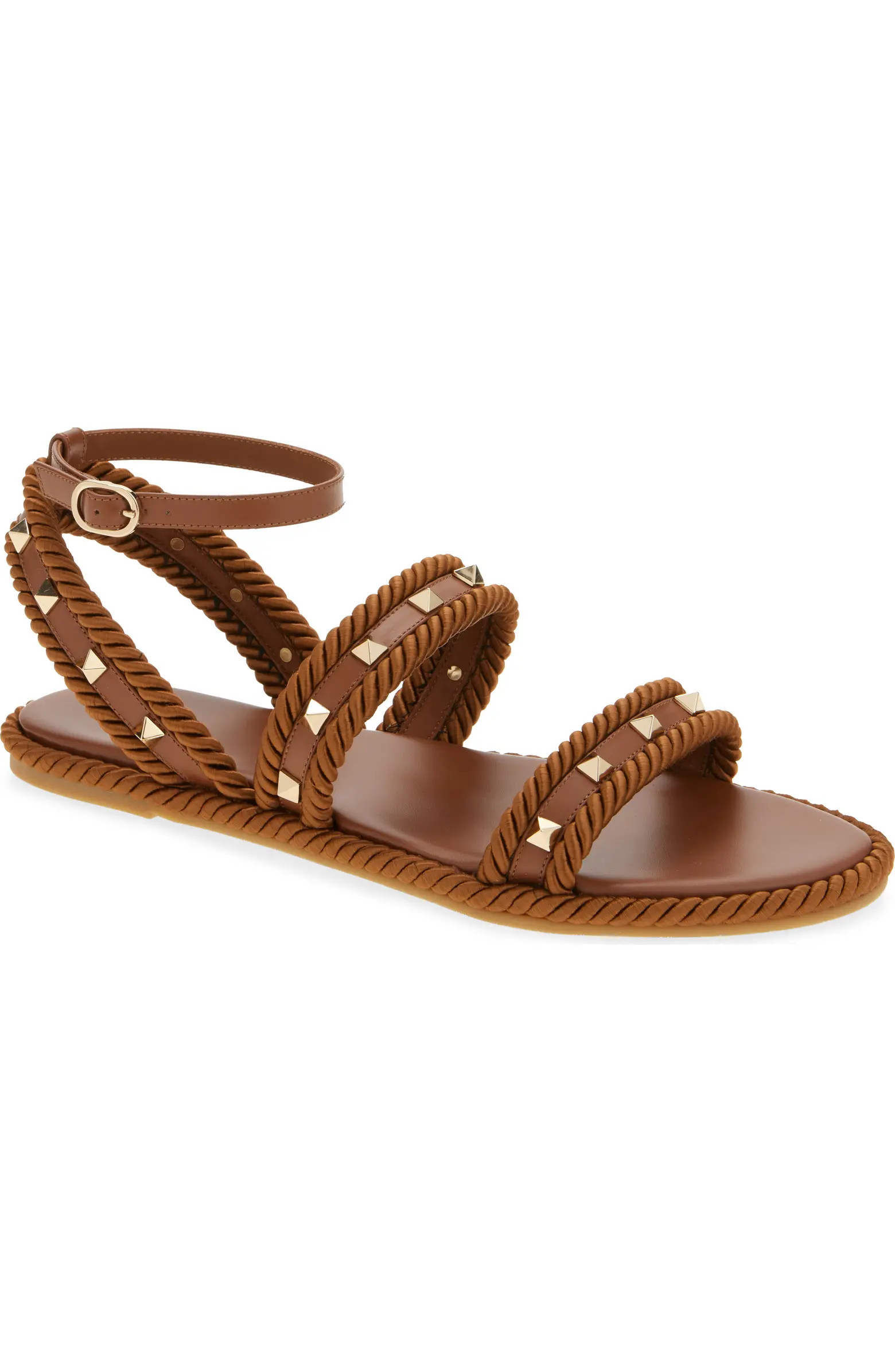 Valentino Garavani Rockstud Ankle Strap Flat Sandal (Women) | Nordstrom | Nordstrom