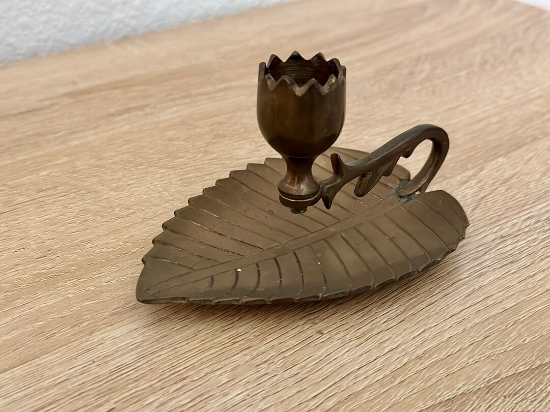 Leaf Brass Candlestick, Vintage Brass Candlestick, Chamber Candle - Etsy | Etsy (US)