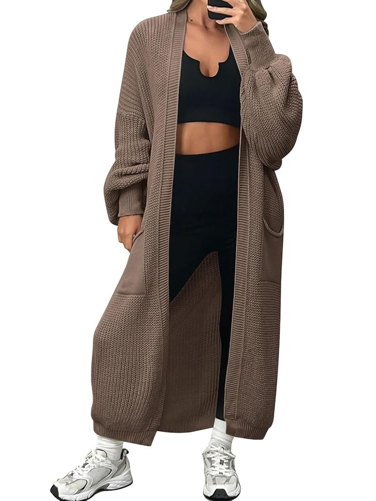 LILLUSORY Women's Oversized Long Cardigan Open Front Duster Sweater with Pockets | Amazon (US)