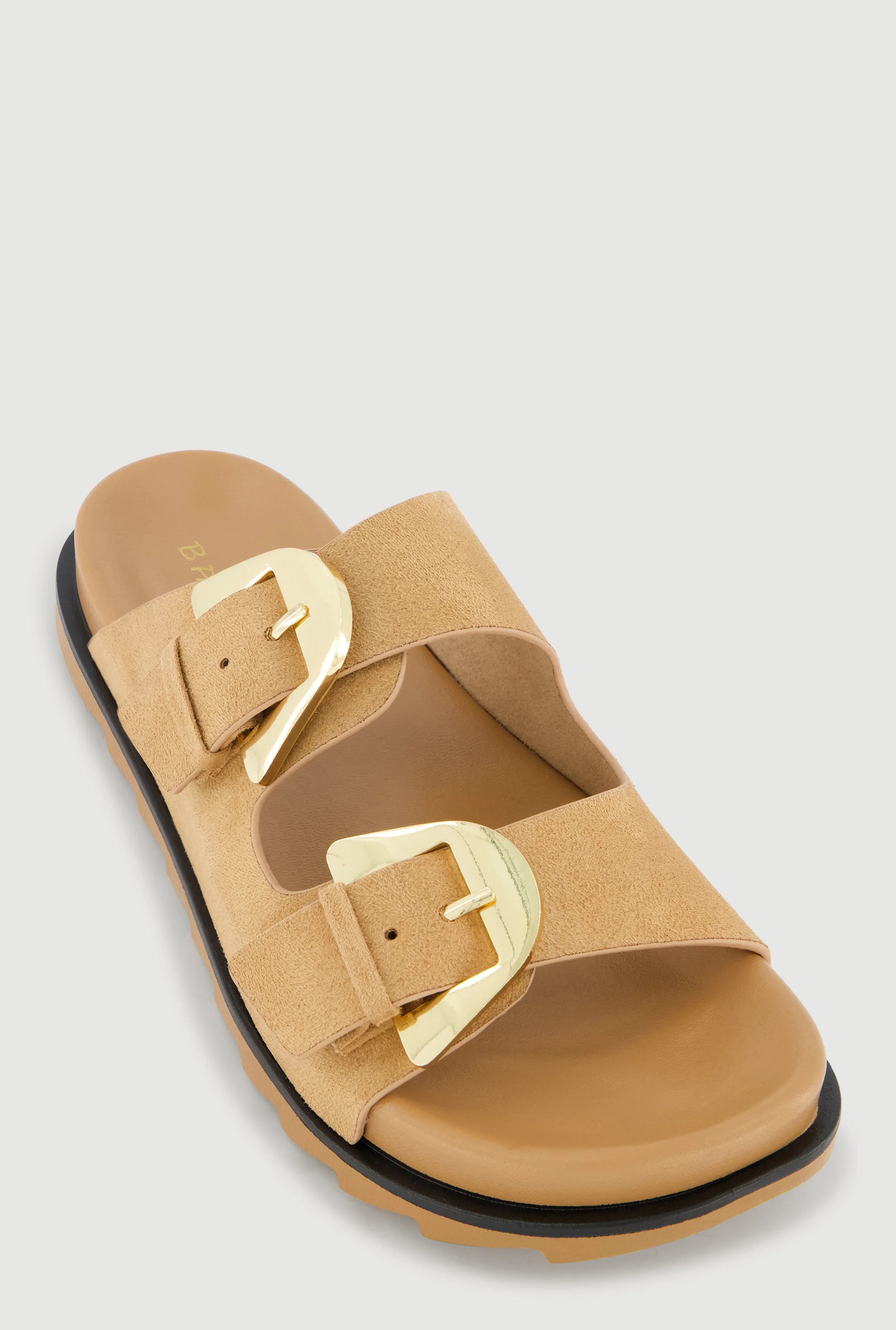 Women's Faux Suede Double Metallic Buckle Slide Sandals | Walmart (US)