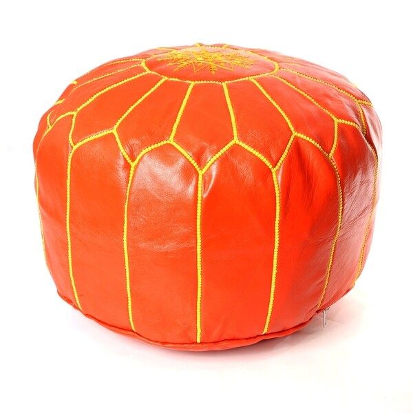 Moroccan Pouf Leather Ottoman Orange/yellow | Bed Bath & Beyond