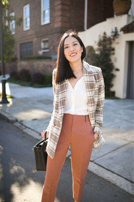 Plaid for Fall 🍂 Taking cues from the colors in the plaid and adding a pop of color for work. 

- plaid jacket
- pink trousers / pants
- silk blouse

#plaidjacket
#worktrousers
#popofcolor
#workoutfit

#LTKSeasonal #LTKstyletip #LTKworkwear