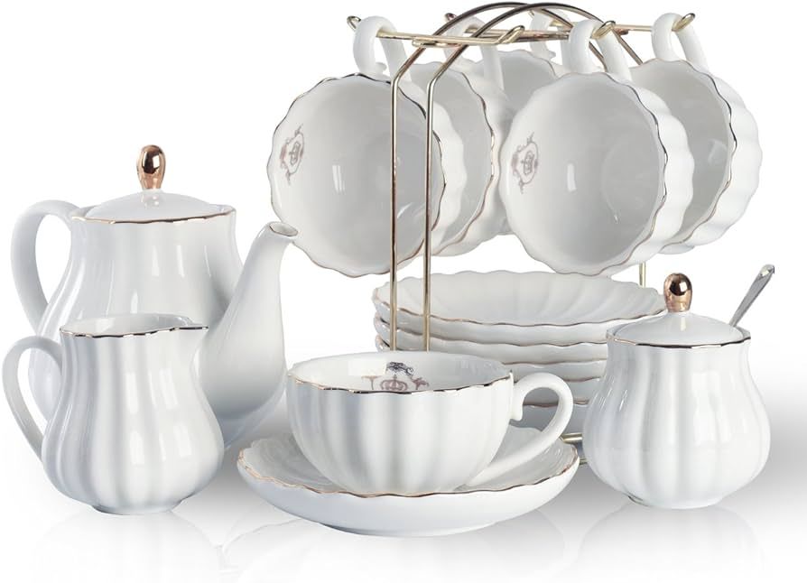 Porcelain Tea Sets British Royal Series, 8 OZ Cups& Saucer Service for 6, with Teapot Sugar Bowl ... | Amazon (US)