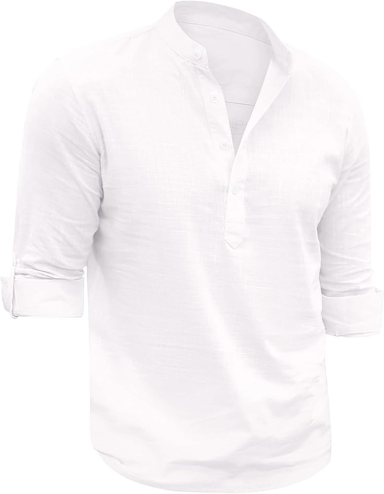 iWoo Mens Casual Cotton Linen Beach Shirts Fashion Hawaiian Henley Shirt for Daily,Vacation | Amazon (US)