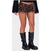 Brown Gingham Print Frill Mesh Bloomer Shorts, Brown | PrettyLittleThing UK