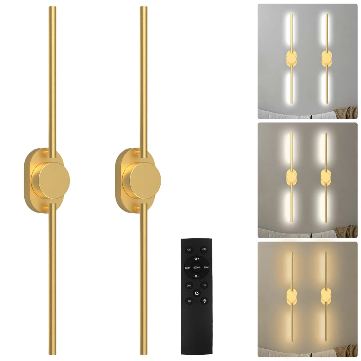Set Of 2 Battery Operated Wireless Wall Sconces With Remote Control, Usb Rechargeable Dimmable Wa... | Wayfair North America