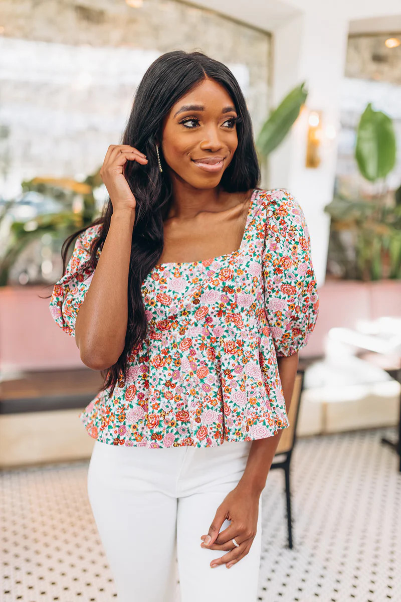 BuddyLove | Alana Puff Sleeve Peplum Top | Windsor | BuddyLove