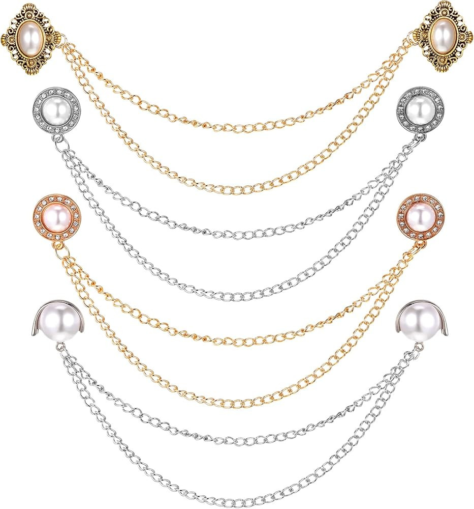 Vintage Sweater Shawl Chain Clips 4 Pcs Antique Cardigan Collar Holders Decorations Cardigan Clip... | Amazon (US)