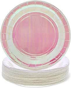 BLUE PANDA Pink Holographic Party Plates for Lunch, Dessert and Dinner (9 Inch, 48 Pack) | Amazon (US)