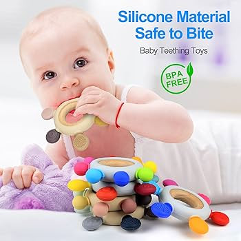 Baby Teething Toys Silicone Teethers BPA Free Silicone Rudder with Wooden Ring Soothe Babies Gums... | Amazon (US)