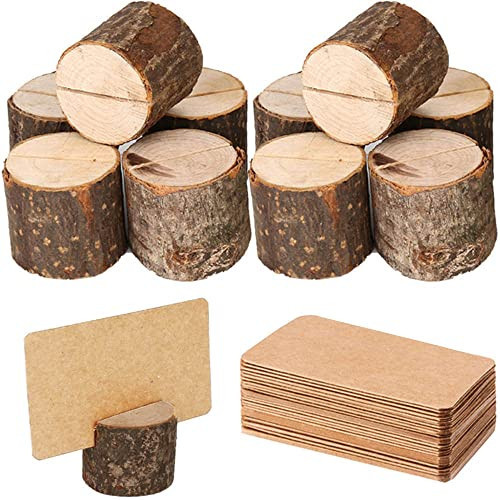 Toncoo Wood Place Card Holders, 10Pcs Premium Rustic Table Number Holders and 20Pcs Kraft Table Place Cards, Wood Photo Holders, Ideal for Wedding Party Table Name and More | Amazon (US)
