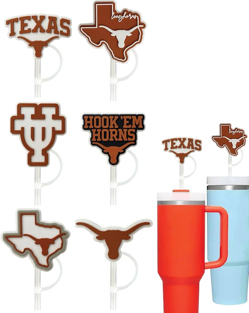 University of Texas Straw Covers 6 Piece Set (10 millimeter) Texas Longhorns Gift for Men and Wom... | Amazon (US)
