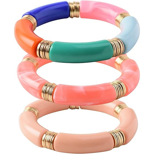 Bamboo Tube Bangles Bracelet Chunky Curved Stacking Clear A… | Amazon (US)