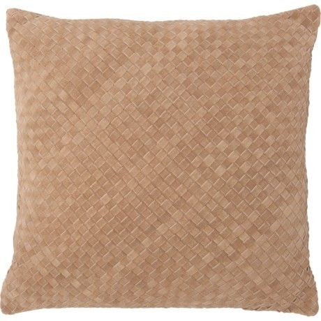 Aan Clothing Cross-Weave Leather Throw Pillow - 20x20”, Camel | Sierra