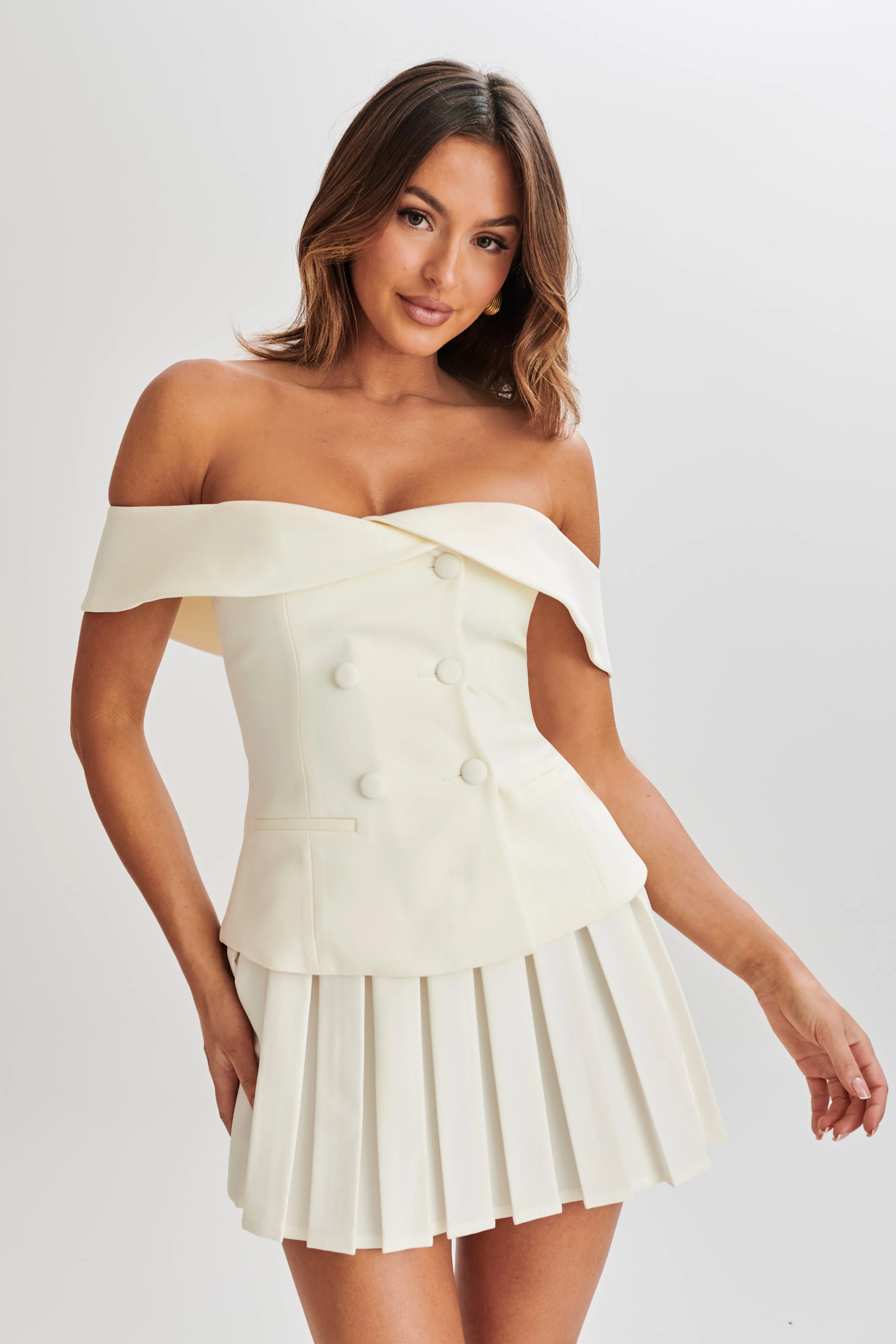Krista Strapless Suiting Top - Ivory | MESHKI US