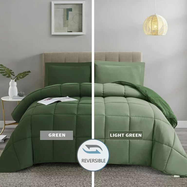 BednLinens 3 Piece Reversible Green Down Alternative Comforter Set Queen - Walmart.com | Walmart (US)