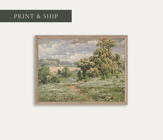 Spring Landscape Painting / Vintage Meadow Art Print / Farmhouse Decor Wall Art / #111-M | Etsy (US)