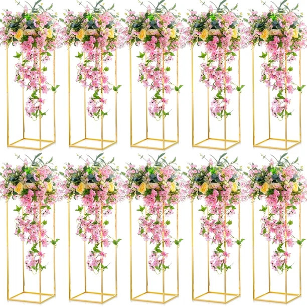 Nuptio Gold Wedding Centerpiece for Table 32" Flower Column Stand Geometric Vase Set of 10 | Walmart (US)