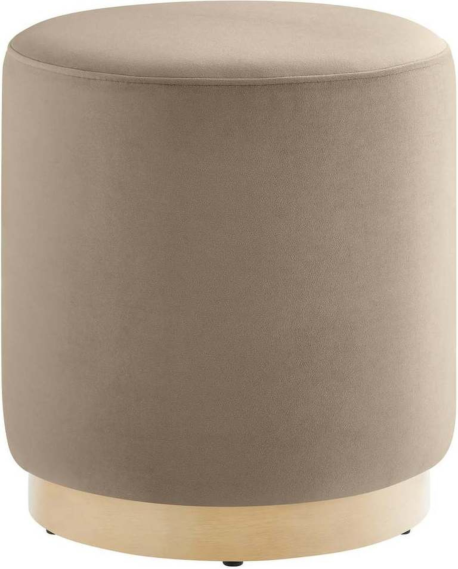Tilden 16 Inch Performance Velvet Upholstered Round Ottoman In Taupe and Natural | 1stopbedrooms