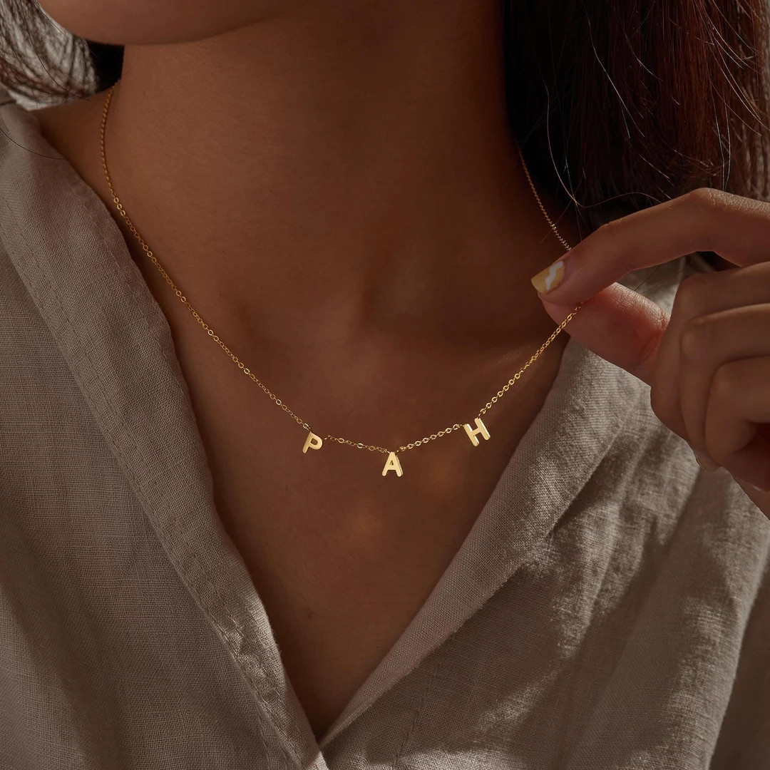 3 Initials Necklace • Multiple Initials Necklace • Mothers Necklace • Spaced Letter Necklac... | Etsy (US)