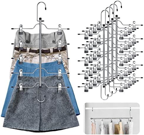 CINKSY Skirt Pants Hangers Space Saving 5 Tier Metal Skirt Hanger with Adjustable Clips Pants Tro... | Amazon (US)